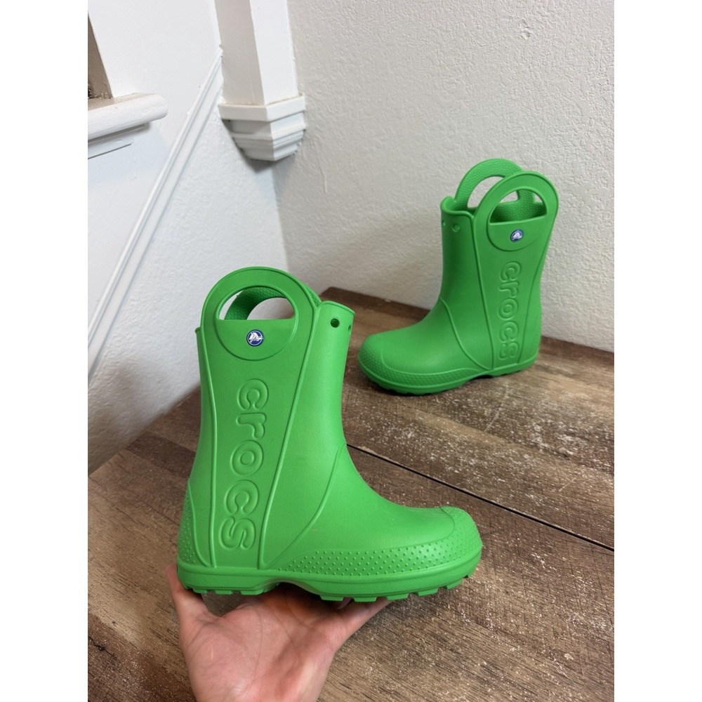 CROCS Kids' Handle It Rain Boots Size J-3 Green Waterproof EVA Reflective 12803
